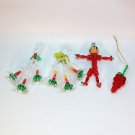 4 Vintage plastic bead Christmas ornaments girl grapes 2 bells 4 Vintage plastic bead Christmas ornaments girl grapes 2 bells