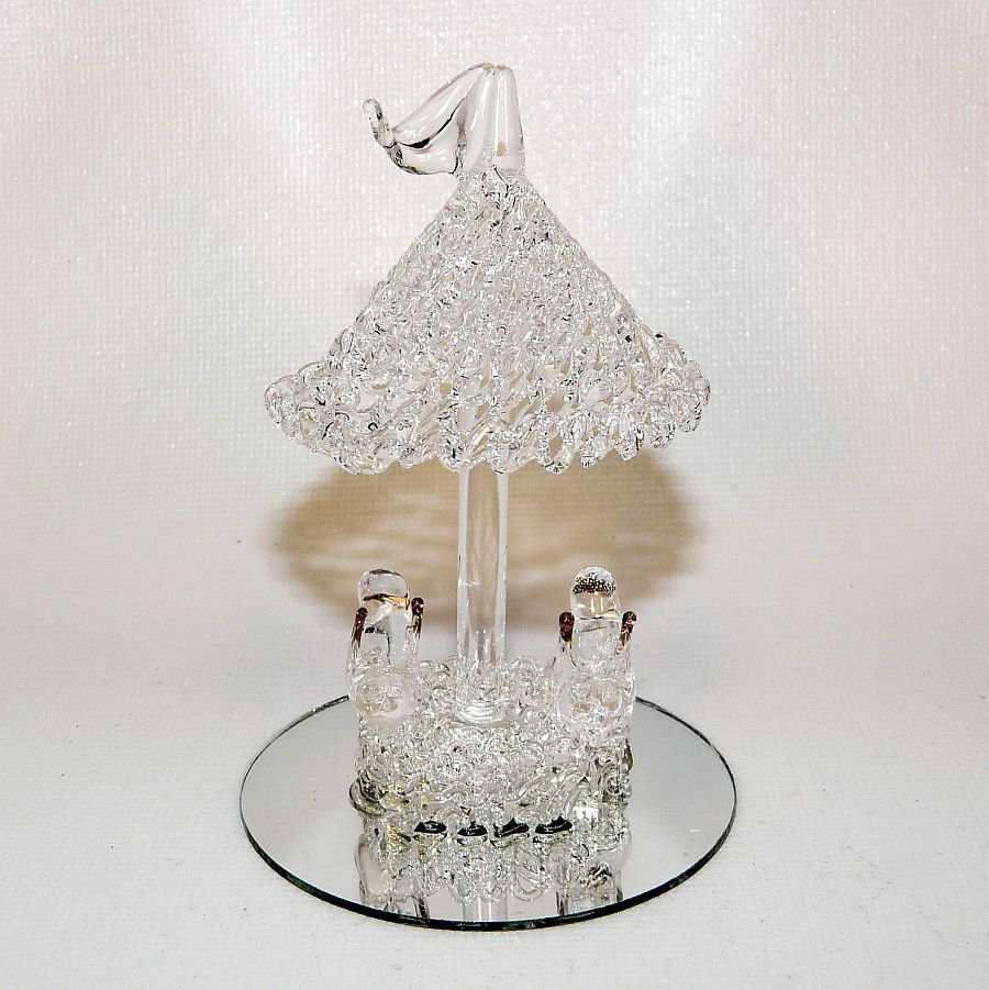 vintage spun glass bird carousel figurine on mirror gold details