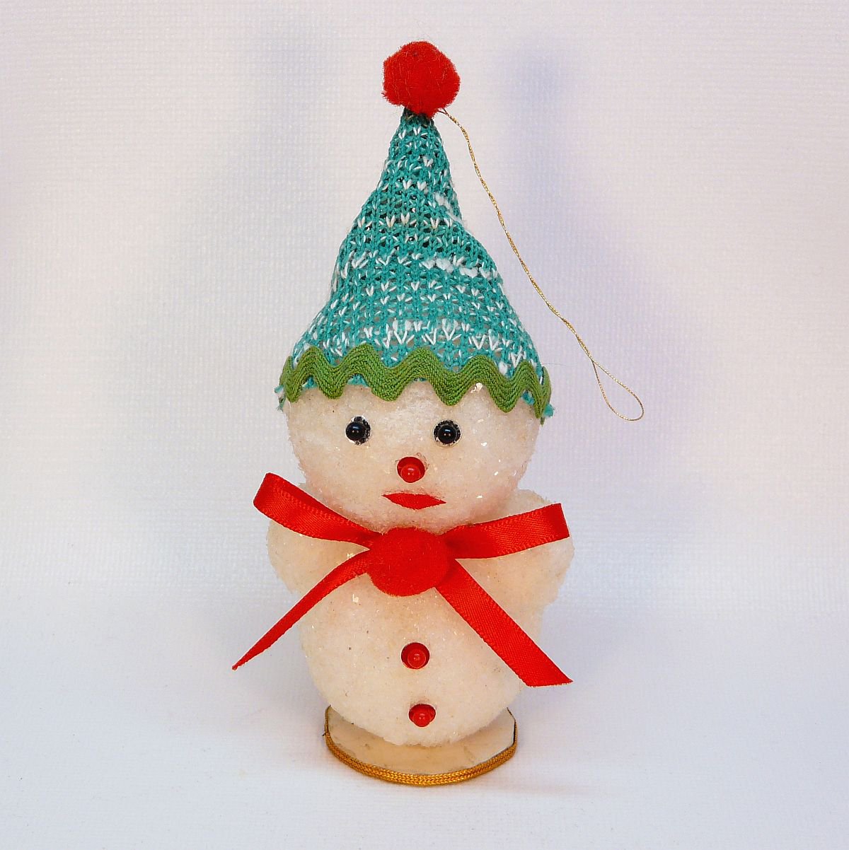 Vintage snowman Christmas ornament glittered frosted styrofoam