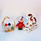 3 vintage wooden Christmas ornaments clown snowman rocking horse 3 vintage wooden Christmas ornaments clown snowman rocking horse