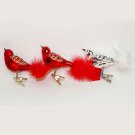 3 clip on glass bird Christmas ornaments w feather tails red and silver 3 clip on glass bird Christmas ornaments w feather tails red and silver