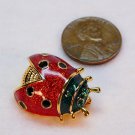 Vtg small ladybug pin enamel rhinestones