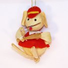Vintage corn husk mouse baseball player Christmas ornament