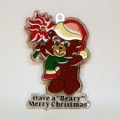 Vintage 1986 Bromac stained glass look bear Christmas ornament plastic