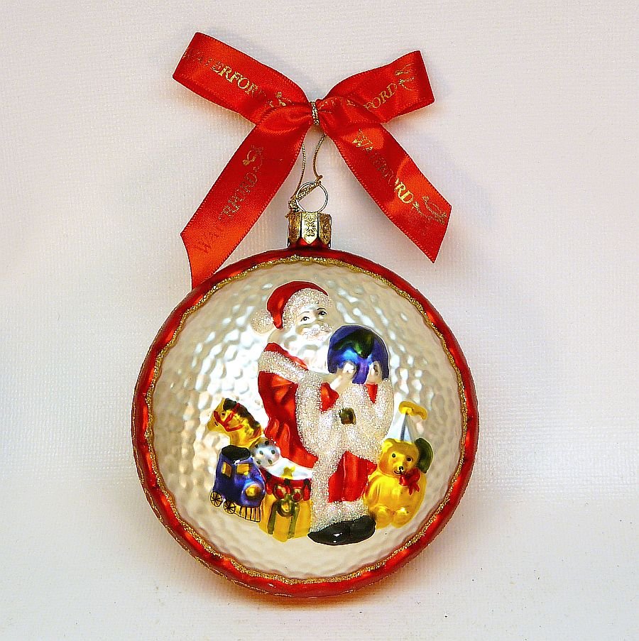 vtg Waterford Santa w globe medallion blown glass Christmas ornament