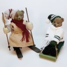 2 vintage Christmas bear figurines sledding skiing boy girl winter sports 2 vintage Christmas bear figurines sledding skiing boy girl winter sports