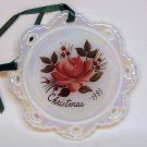 Vtg Fenton 1989 rose Christmas ornament pearlized white glass