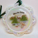 Vtg Fenton 1989 Peace On Earth Christmas ornament pearlized white glass church