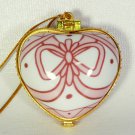 Porcelain hinged heart shaped Christmas ornament True Friends white and pink