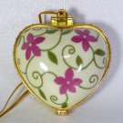 Porcelain hinged heart shaped Christmas ornament Hope yellow green agenta