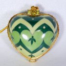 Porcelain hinged heart shaped Christmas ornament Abiding Faith greens