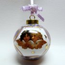 Porcelain Heavenly Angels Christmas ornament lavender with gold paint accents ball brass hanger
