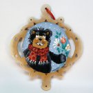 Hand painted wooden bear Christmas ornament artist signed