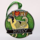 vintage I love my Husky Christmas ornament dog stained glass look