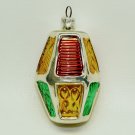 Vintage lantern glass ornament West Germany plastic cap 12 panel