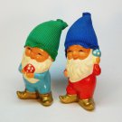 2 vtg gnome figurines w mushrooms Korea paper mache