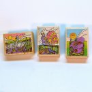 Lot of 3 Rubber Stamps snail swan flowers with sun