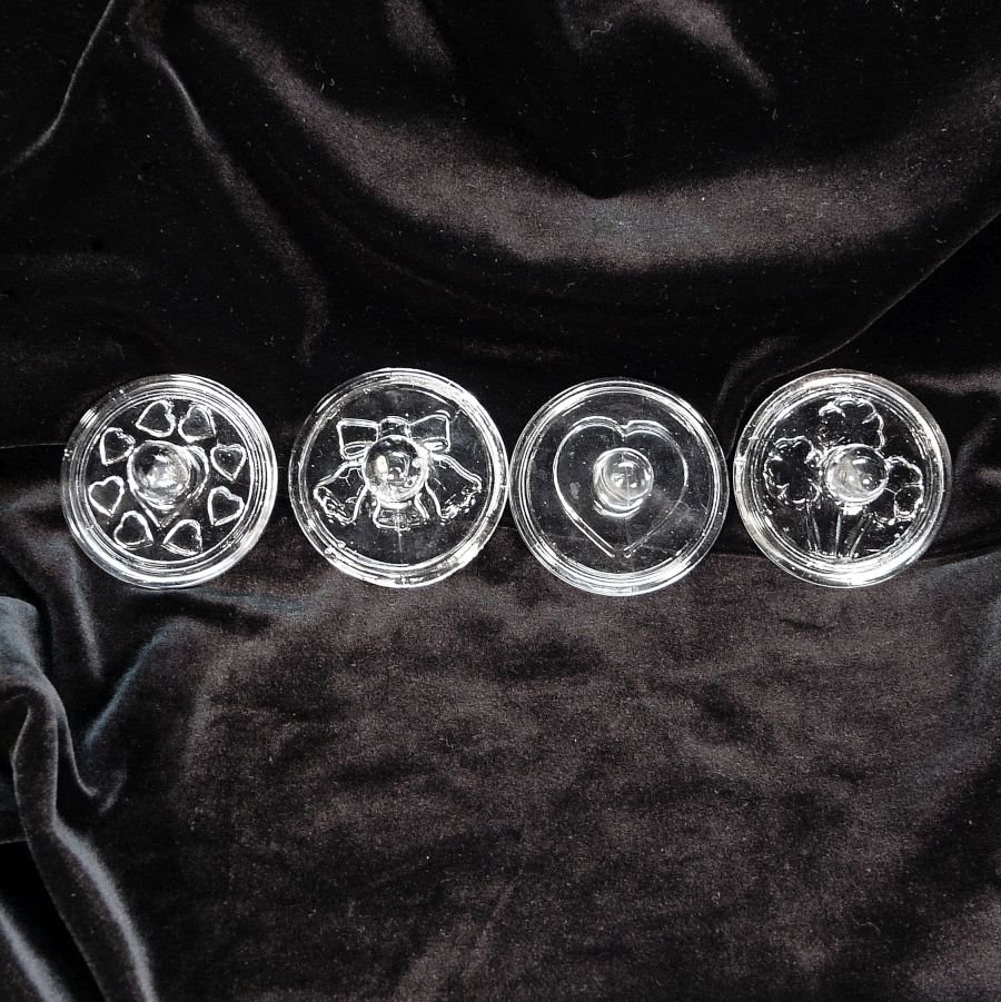 4 Vintage glass cookie stamps heart wreath bells four leaf clover Alfred Knobler & Co