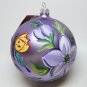 Large lavender hand painted Christmas Ornament flowers and butterflies Italy glass ball