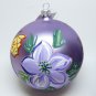 Large lavender hand painted Christmas Ornament flowers and butterflies Italy glass ball