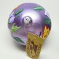 Large lavender hand painted Christmas Ornament flowers and butterflies Italy glass ball