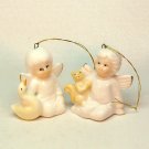 2 vintage small porcelain angel Christmas ornaments w duck and squirrel