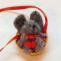 Tiny miniature mouse in walnut shell Christmas ornament