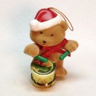 Bear with a drum Christmas ornament flocked