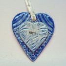 Handcrafted blue heart Christmas ornament ceramic Sing Lorraine Oerth Handcrafted blue heart Christmas ornament ceramic Sing Lorraine Oerth