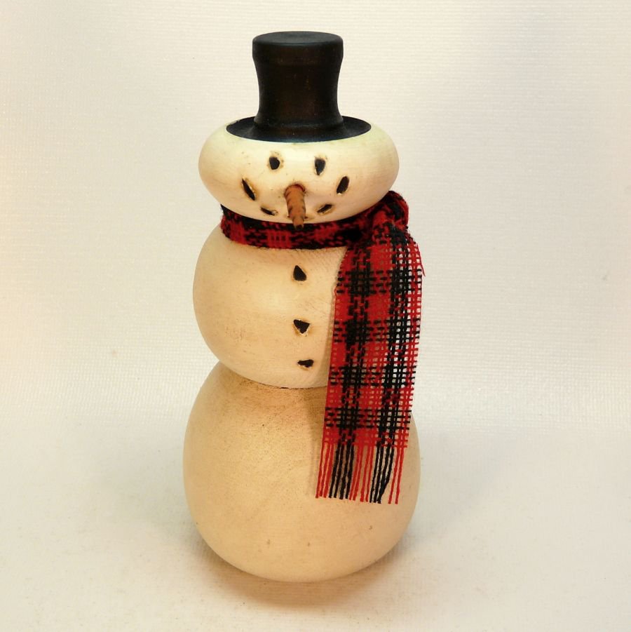 Turned wood snowman figurine Christmas artist signed Stebleton