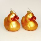 2 rubber duckie Christmas ornaments blown glass