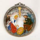 Vintage Nativity painted pewter Christmas ornament Germany