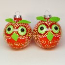 2 owl Christmas ornaments red and green with polka dots blown glass 2 owl Christmas ornaments red and green with polka dots blown glass