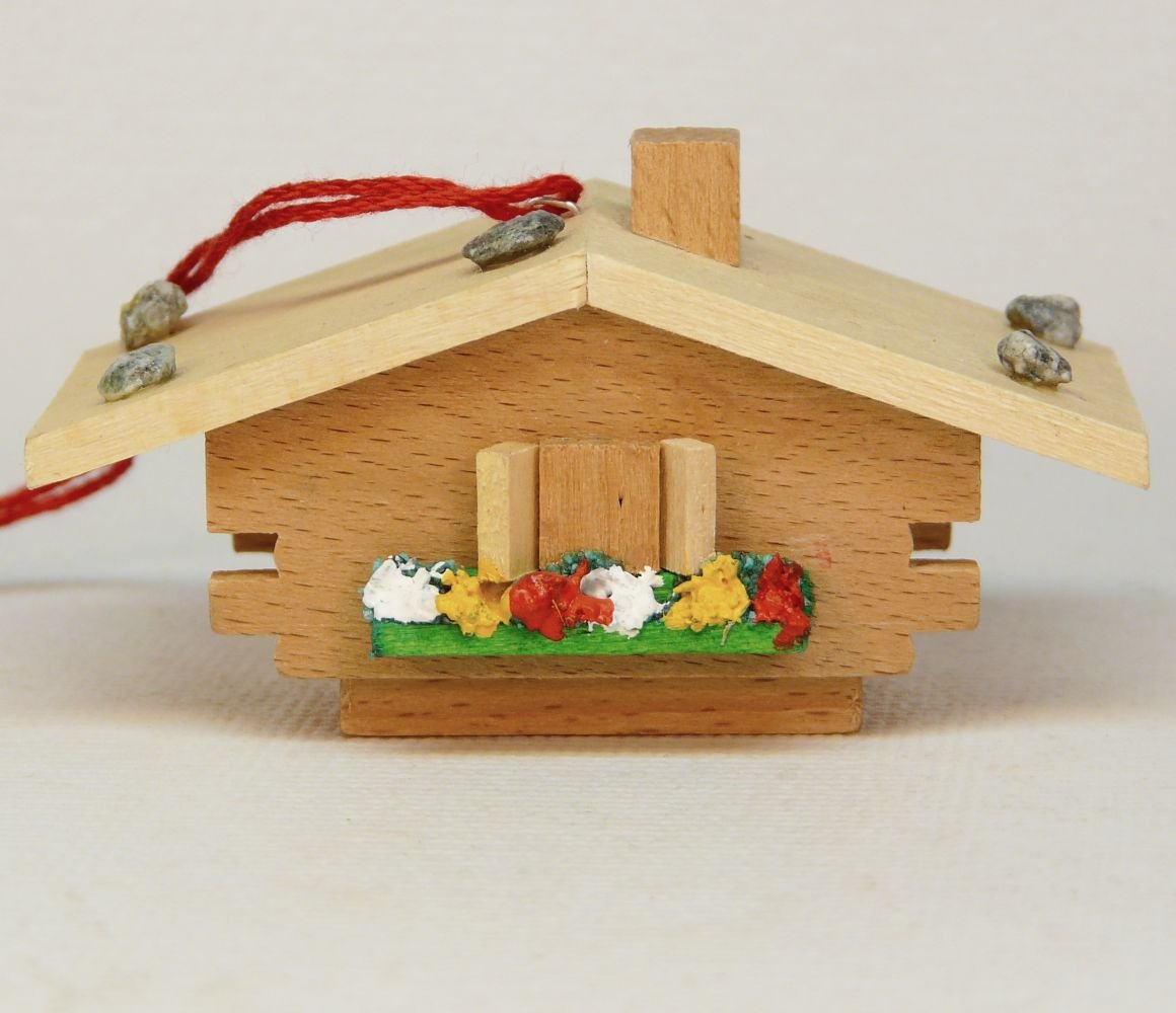 Vintage wooden Swiss chalet Christmas ornament EJB made in Switzerland