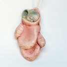 Vintage mice in mittens ceramic Christmas ornament pastel colors