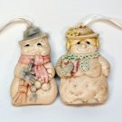 Mr and Mrs Snowman vintage ceramic Christmas ornaments