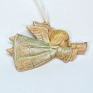 Vintage ceramic angel with horn Christmas ornament pastel colors
