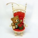 Vintage teddy bear in rocking chair Christmas ornament