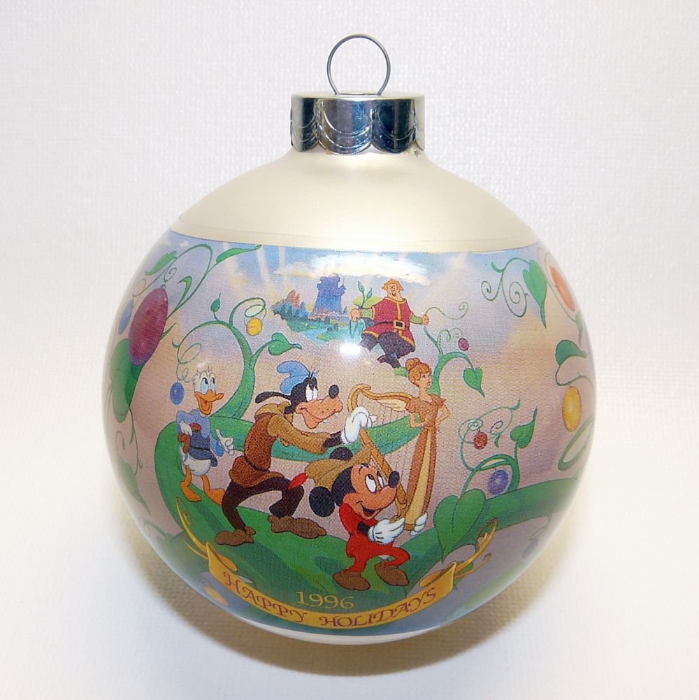 Vtg Disney glass ball Christmas ornament Happy Holidays Mickey Goofy Donald