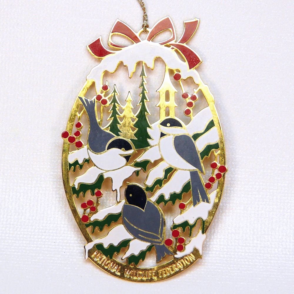 National Wildlife Federation chickadee bird brass Christmas ornament