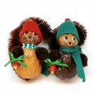 2 vintage squirrel Christmas ornaments handmade nuts and pipe cleaners