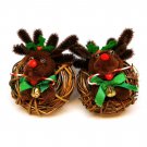 2 vintage reindeer Christmas ornaments handmade wreath pipe cleaners