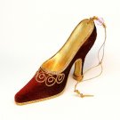 High heel shoe Christmas ornament burgundy velvet and gold trim