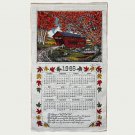 Vtg 1968 linen calendar towel covered bridge autumn Warren Boucher
