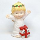 Vintage bisque angel with present Christmas ornament