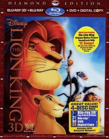 lion king - diamond edition with bluray 3D bluray dvd digital copy 2011 disney used