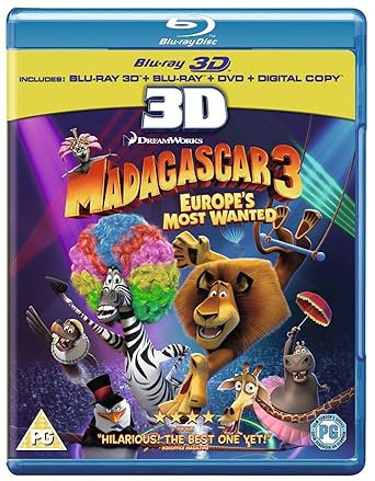madagascar 3 BluRay DVD Bluray 3D 3-discs 2012 dreamworks widescreen 93 minutes used like new