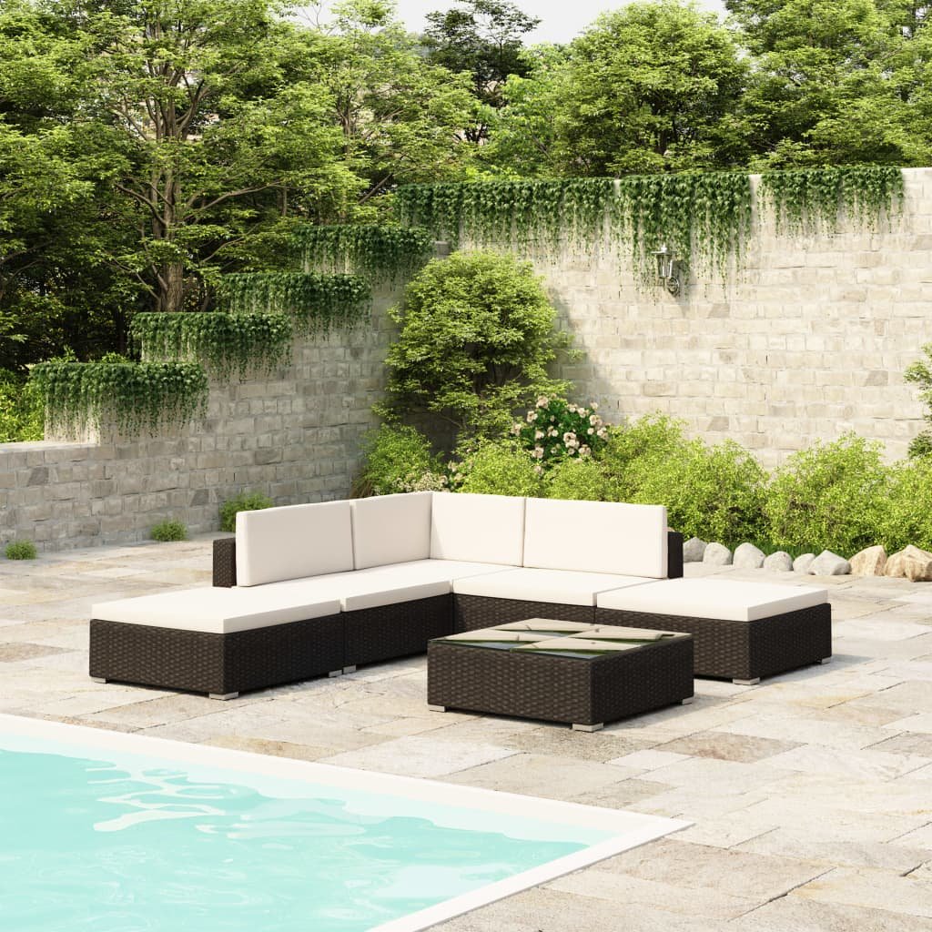 6 Piece Garden Lounge Set with Cushions Poly Rattan Black