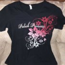 Bella Missy Women M Polish Princess V Neck T Shirt Black 100% Cotton Tropical...