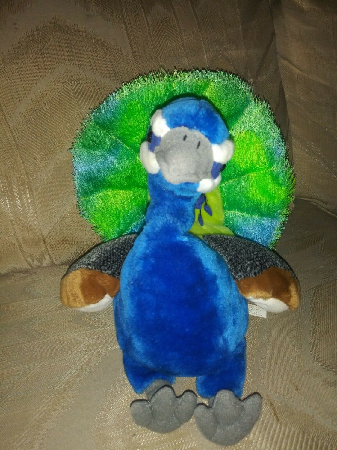 K & M International Peacock Plush 10" Blue Green Bird Beanbag Stuffed